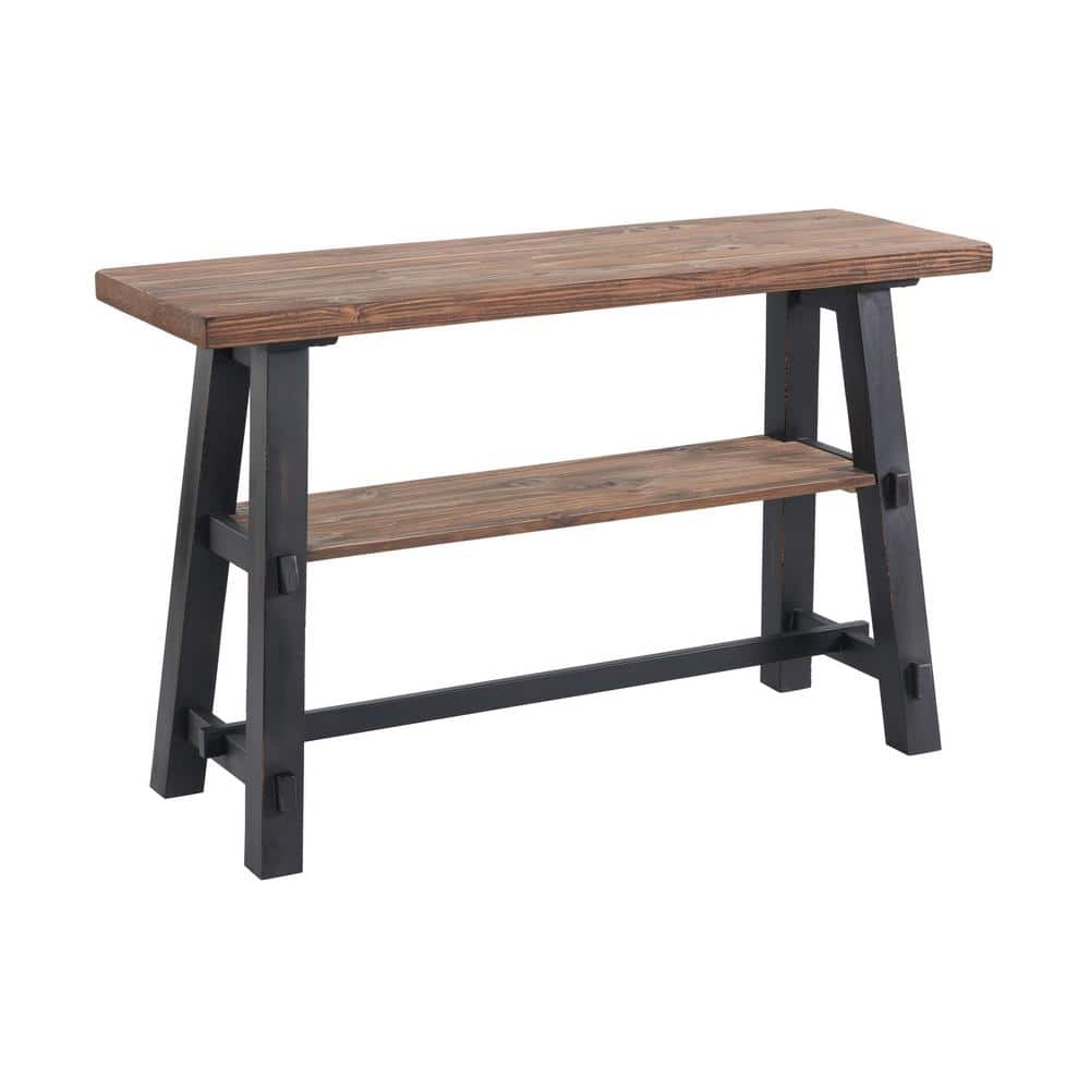Adam 51'' Distressed Black Solid Wood Console Table with Shelf