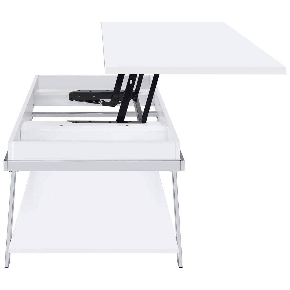 White High Gloss Rectangular Lift-Top Coffee Table with Storage