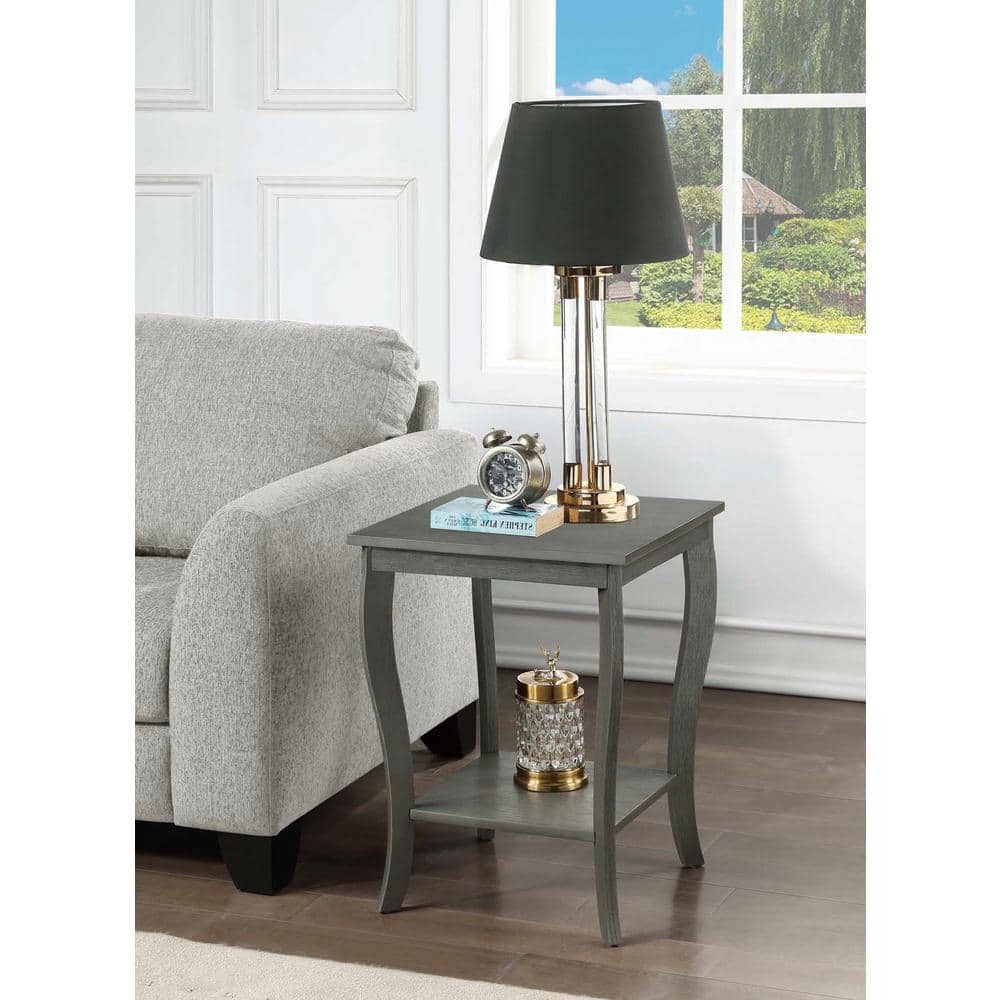 Transitional Wirebrush Dark Gray Square End Table with Shelf