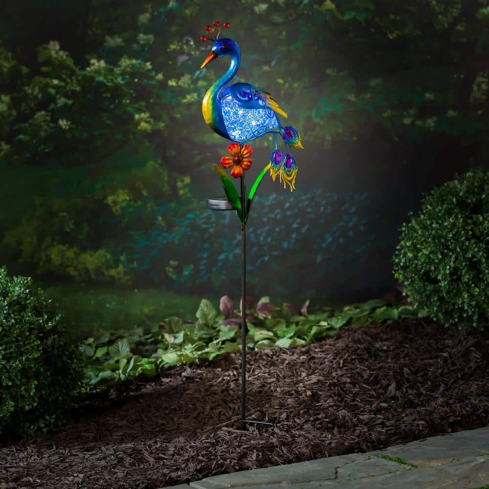 Colorful 36" Peacock Solar Garden Stake with 3D Embellishments