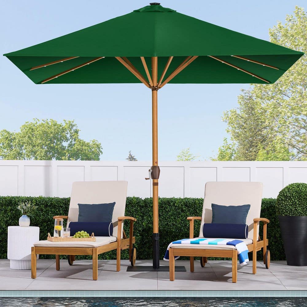 9ft Green Solar LED Lighted Market Patio Umbrella with Metal Pole