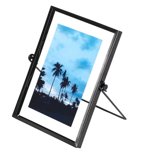 FABULAXE 4 in. x 6 in. Black Modern Metal Floating Tabletop Photo Picture Frame with Glass Cover and Easel Stand