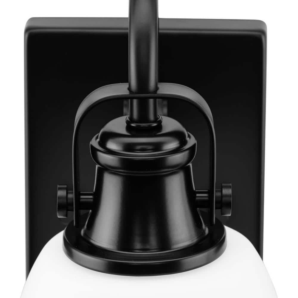 Matte Black Steel Outdoor Wall Sconce with Opal Glass Shade