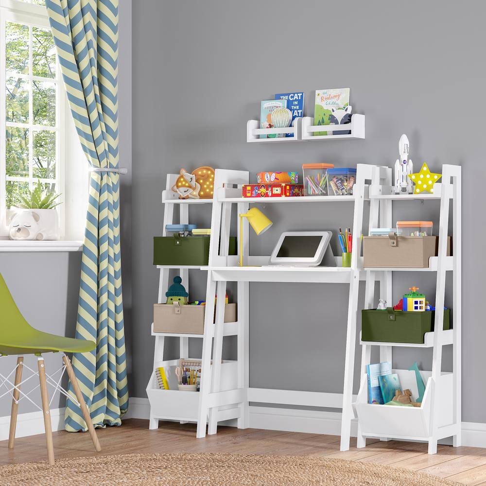 White MDF Kids Writing Desk with Ladder Shelf