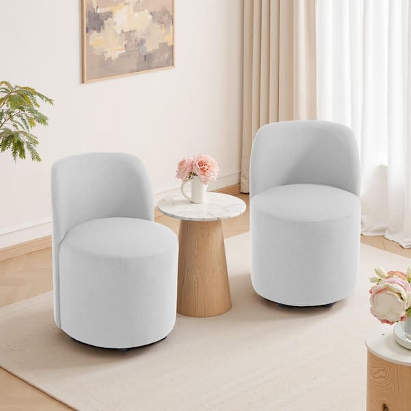 Beige Linen Accent Barrel Chair (Set of 2)