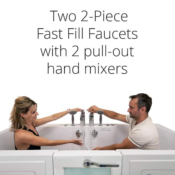 80 in. Big4Two Walk-In Whirlpool, Air, Foot Massage Tub in White, Outward Swing Door, Faucet, Heated Seat, Dual Drain 80 in. Big4Two Walk-In Whirlpool, Air, Foot Massage Tub in White, Outward Swing Door, Faucet, Heated Seat, Dual Drain