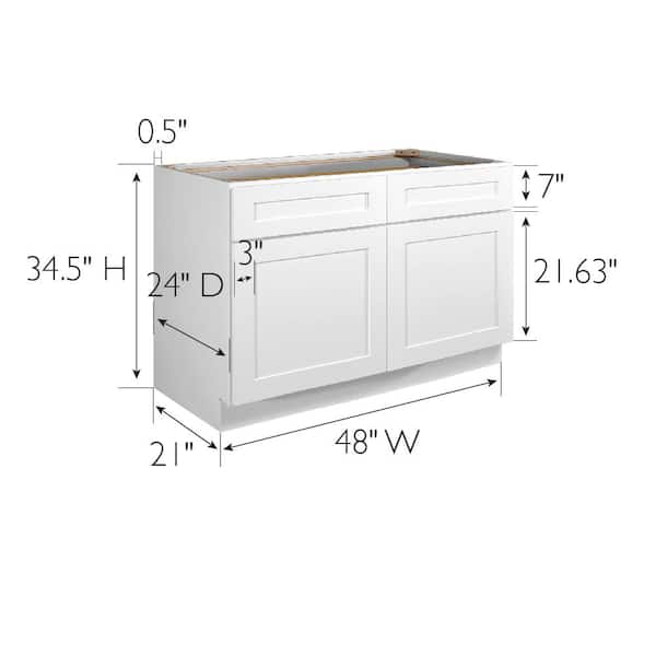 Design House Brookings Solid Wood Assembled Shaker 48 in. x 34.5 in. x 24 in. 2 Door 2 Drawer Base Kitchen Cabinet B48 in White
