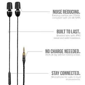 WIRED Hearing Protection Earbuds, 29 dB Noise Reduction Rating, OSHA Compliant Ear Protection for Work, With Microphone