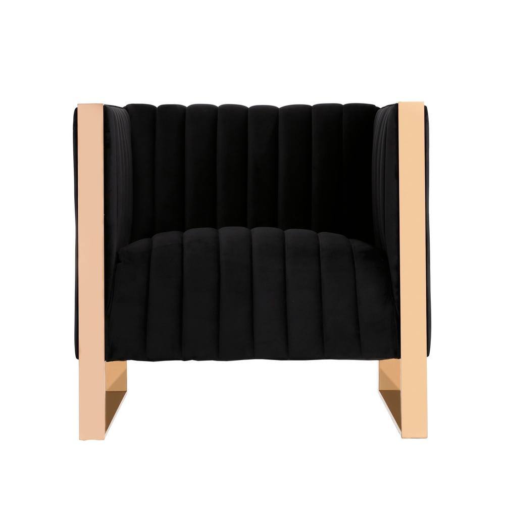 Black Velvet Sofa and Armchair Set with Rose Gold Frame