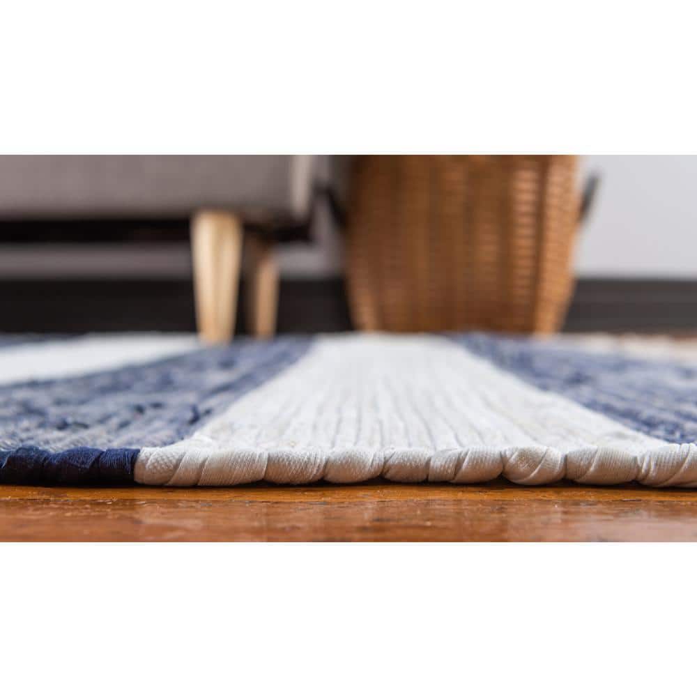 Handwoven Navy Blue Stripe Indoor Runner with Recycled Cotton