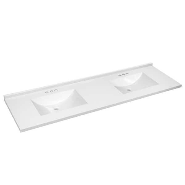 Camilla II 73 in. W x 22 in. Cultured Marble Top Cultured Marble White Round Double Sink Vanity top in Solid White