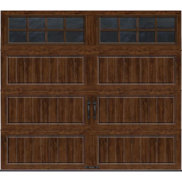 Clopay Gallery Steel Long Panel 8 ft x 7 ft Insulated 6.5 R-Value Wood Look Walnut Garage Door with SQ24 Windows