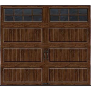 Gallery Steel Long Panel 9 ft x 7 ft Insulated 18.4 R-Value Wood Look Walnut Garage Door with SQ24 Windows