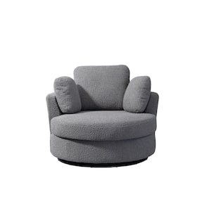 42.2 in. W Dark Gray Swivel Accent Bucket Chair 360-Degree Swivel Round Sofa with 3 Pillows for Bedroom Living Room