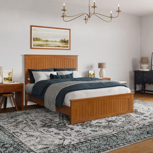 AFI Naples Light Toffee Natural Bronze Solid Wood Frame Queen Low Profile Platform Bed Matching Footboard