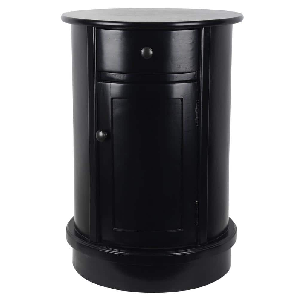 Decor Therapy Keaton Round Wood Storage Side Table, Satin Black Finish