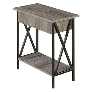 Tucson 11.25 in. Weathered Gray 24 in. Rectangle Particle Board End Table with Flip Top and Charging Station