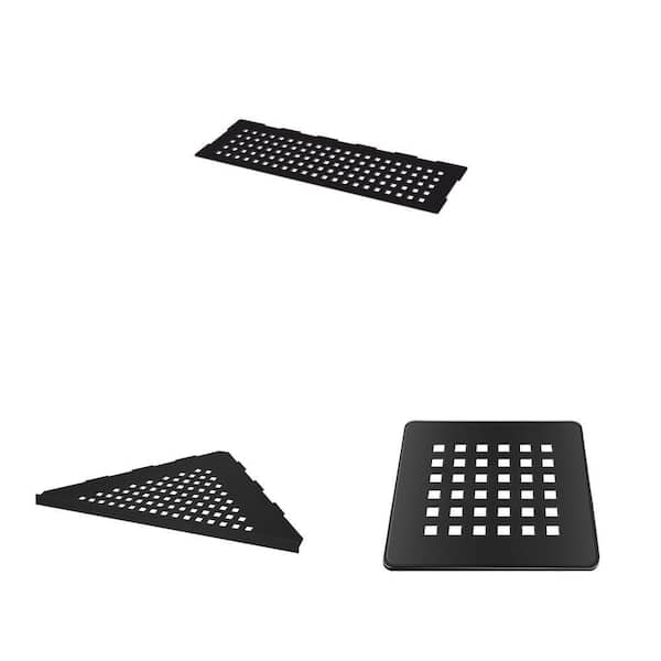 3.375 in. x 11.8 in. Niche Shelf, 6 in. x 11.5 in. Corner Shelf and 4 in. x 4 in. Drain Grate Combo-MBLK