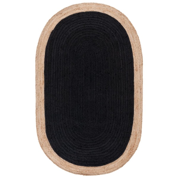 SAFAVIEH Natural Fiber Black/Beige 5 ft. x 8 ft. Woven Ascending Oval Area Rug