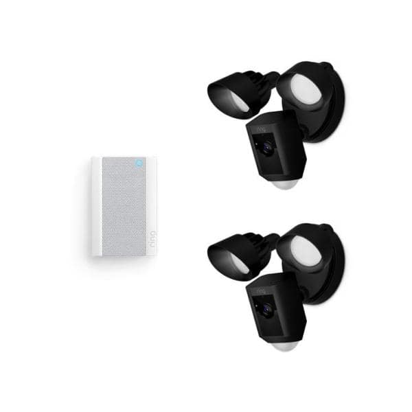Ring Outdoor Wi-Fi Wired Standard Surveillance Camera with Motion Activated Floodlight in Black (2-Pack) with Chime Pro