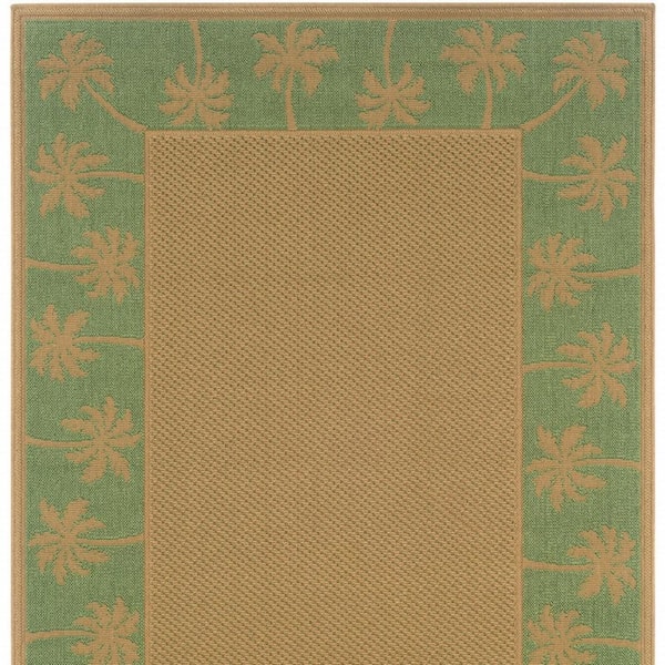 Beige 2 ft. x 4 ft. Loomed Border Polypropylene Rectangle Indoor/Outdoor Area Rug