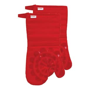 Red Medallion Cotton Silicone Oven Mitt (2-Pack)