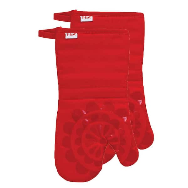 T-fal Red Medallion Cotton Silicone Oven Mitt (2-Pack)