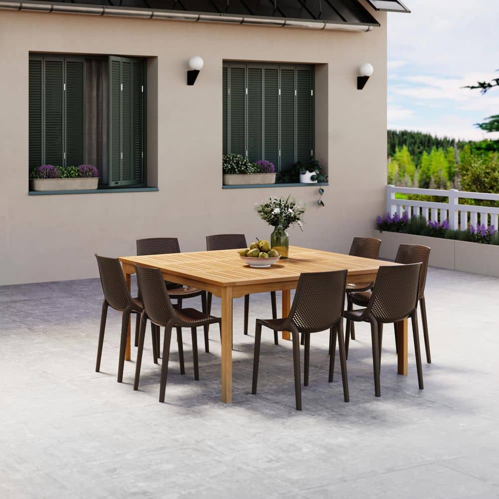 Saleccia 9-Piece Teak Finish Wood 100% FSC Square Patio Dining Set Brown price history on PriceWatchPro