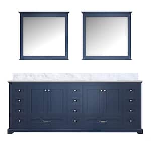 Dukes 84 in. W x 22 in. D Navy Blue Double Bath Vanity, Carrara Marble Top, and 34 in. Mirrors