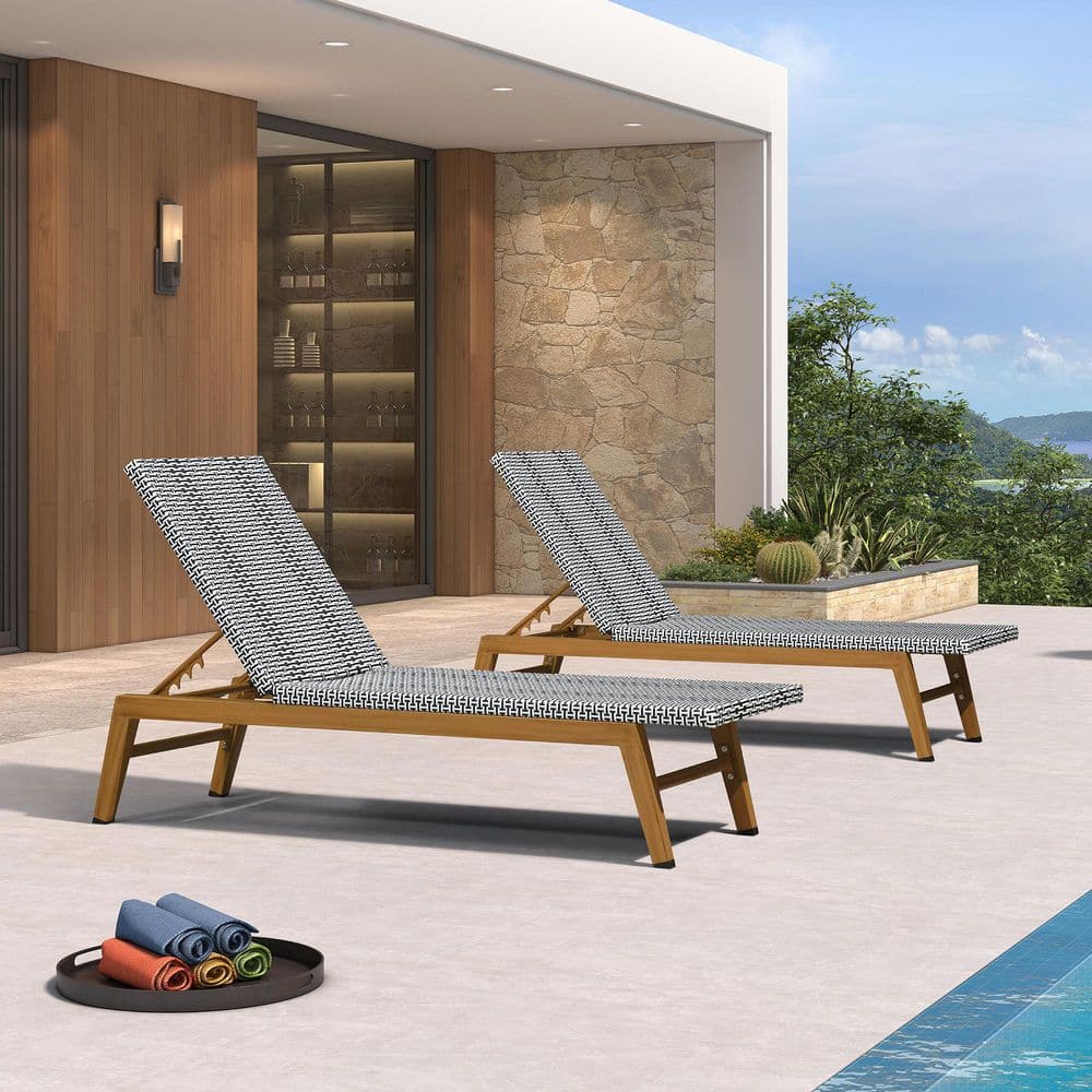 Extra Large Wood Grain Aluminum Outdoor Chaise Lounge with Adjustable Backrest, Breathable Recliner, White (2 Pack) price history on PriceWatchPro