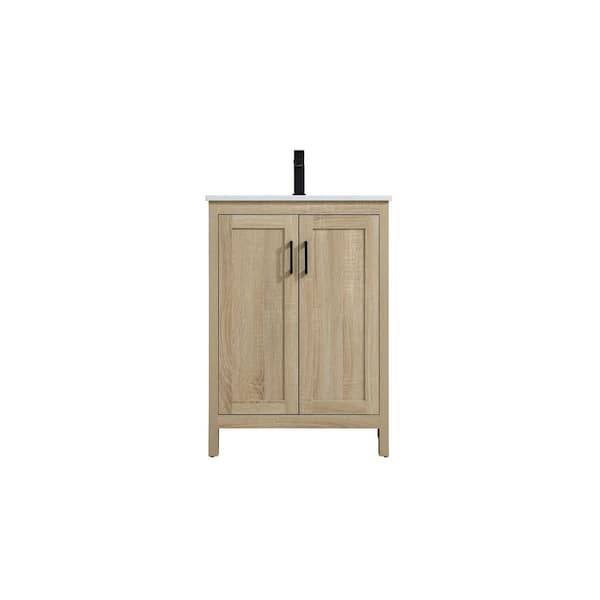 24 in. Single Sink Mango Wood Bath Vanity with White Engineered Marble Top