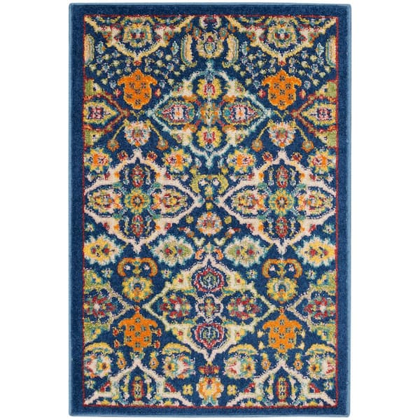 Nourison Allur Navy Multicolor doormat 2 ft. x 3 ft. Bohemian Transitional Kitchen Rug