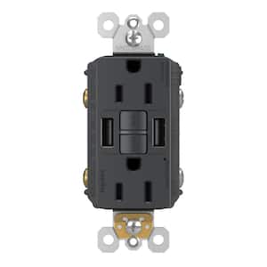 radiant 15 Amp 125-Volt Tamper Resistant Self-Test GFCI Duplex Outlet with Type A/A USB, Graphite