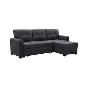 84 in. W Fabric Reversible Sectional Sleeper Sofa with Storage Chaise in Dark Gray