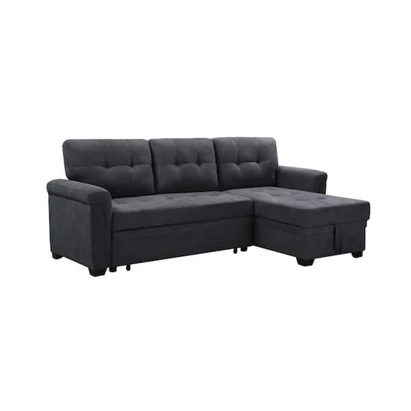 SIMPLE RELAX 84 in. W Fabric Reversible Sectional Sleeper Sofa with Storage Chaise in Dark Gray