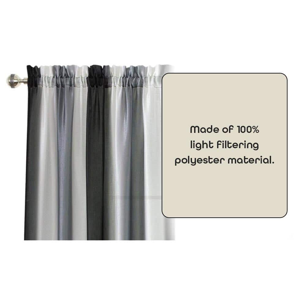 Black and Silver Polyester Rod Pocket Light-Filtering Curtain Panel