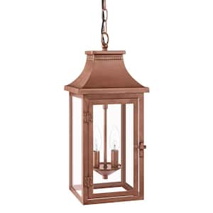 Flaxton 19.25 in. 2-Lights Copper Hanging Outdoor Pendant Light with Clear Class And No Bulb Included