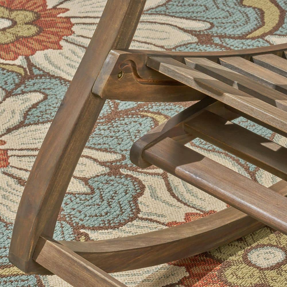 Gray Acacia Wood Outdoor Rocking Chair with Arms