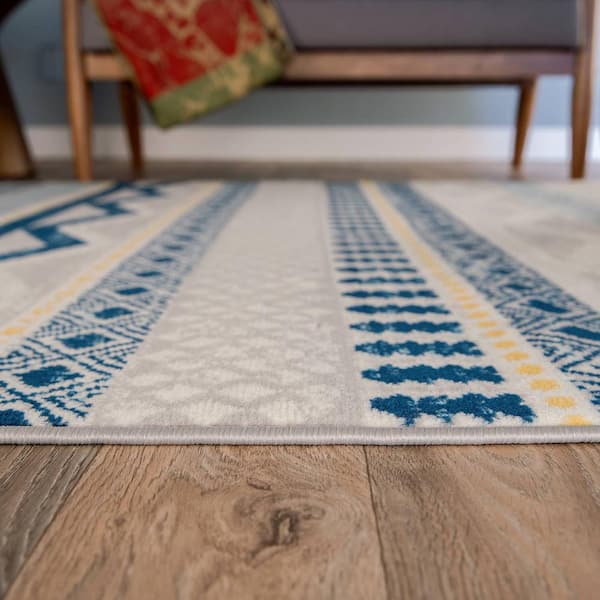 Boho Tribal Blue 3 ft. 3 in. x 5 ft. Geometric Area Rug