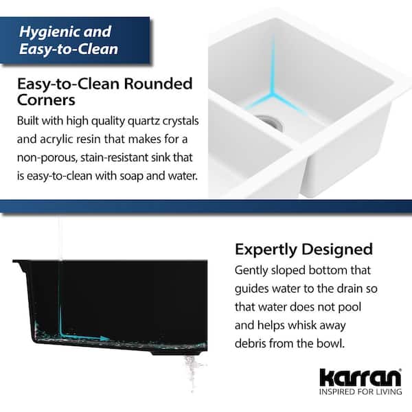Karran Undermount Quartz Composite 32 in. 60/40 Double Bowl