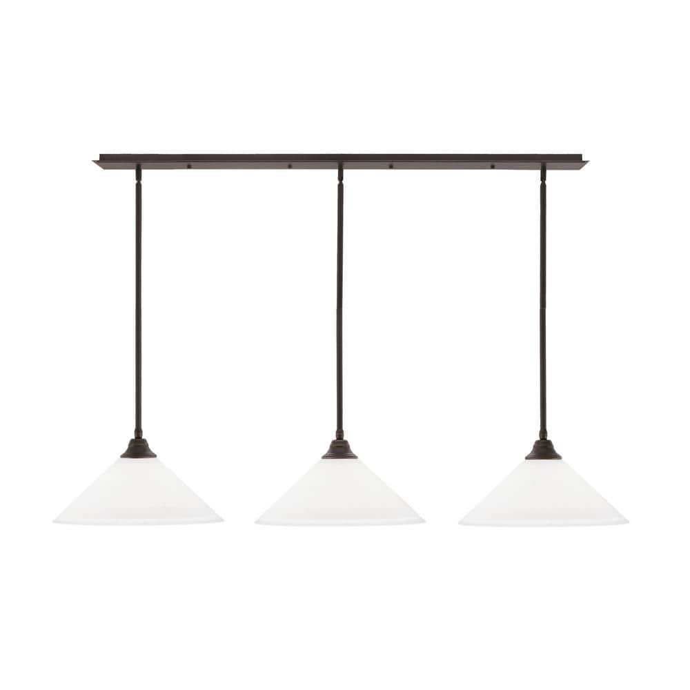 Livingston 3-Light Dark Granite Stem Hung Linear Chandelier with White Musl