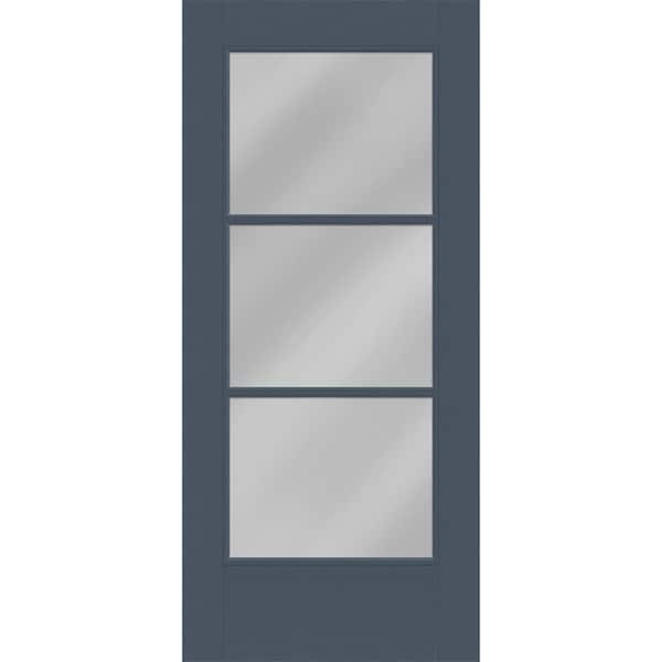 Steves & Sons Legacy 36 in. x 80 in. Universal Handing Icon 3L Modern Clear Glass Dark Denim Fiberglass Front Door Slab