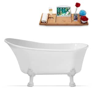 55 in. Acrylic Clawfoot Non-Whirlpool Bathtub in Glossy White With Glossy White Clawfeet And Polished Chrome Drain