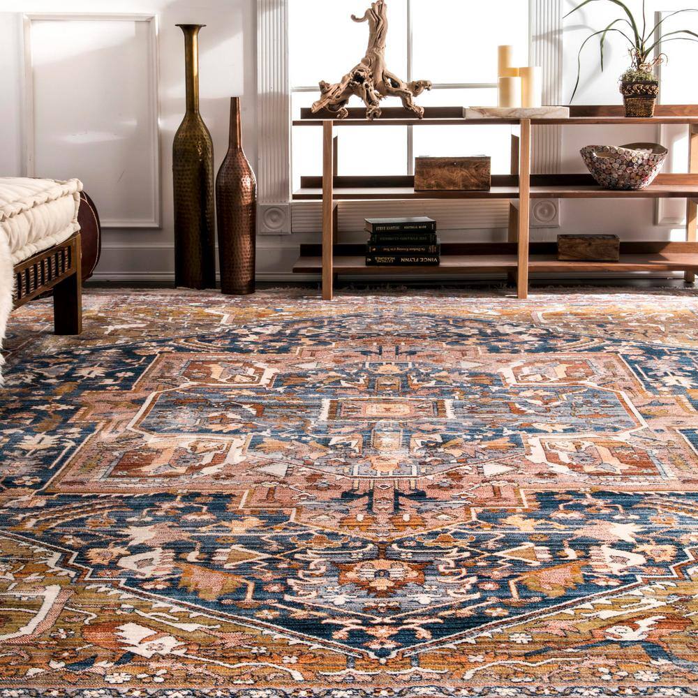 Harriet Rust Medallion Synthetic Runner Rug with Fringe