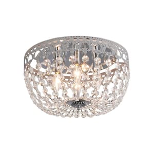 Portland 4-Light 15 in. Chrome Simple Bowl Flush Mount With Crystal Shade