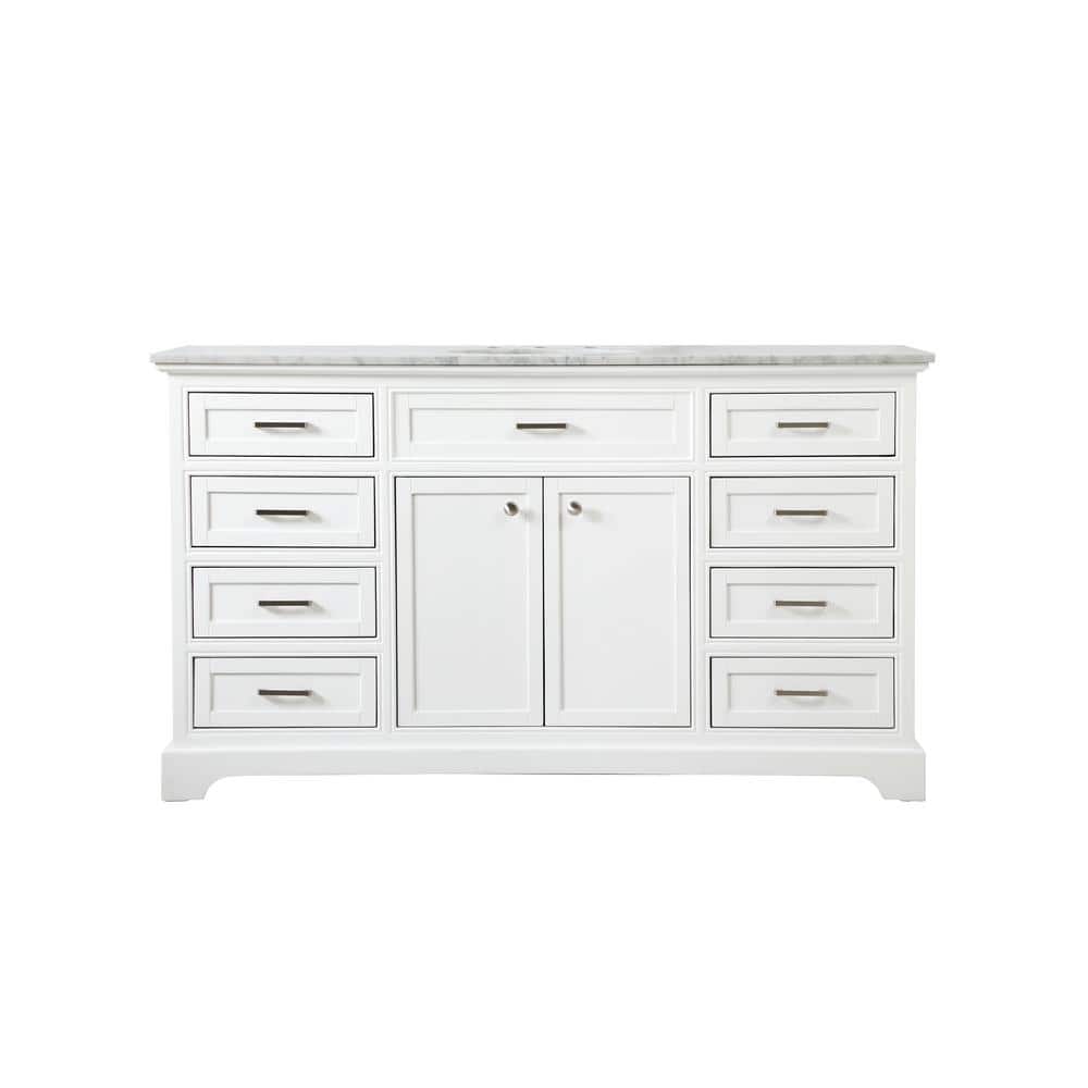 Timeless Home 60 in. W Single Bath Vanity in White with Marble Vanity Top i