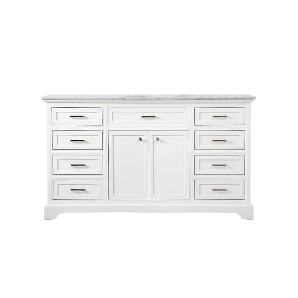 Unbranded Timeless Home 60 in. W Single Bath Vanity in White with Marble Vanity Top in Carrara with White Basin