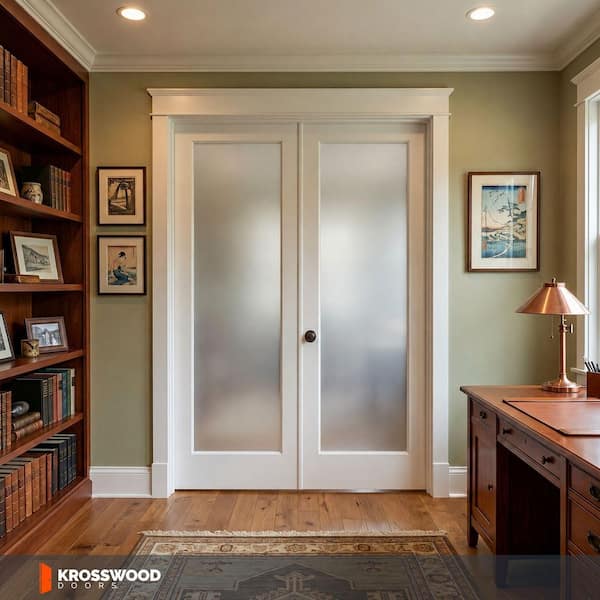 Krosswood Doors 64 in. x 96 in. Craftsman Shaker 1-Lite Satin Etch