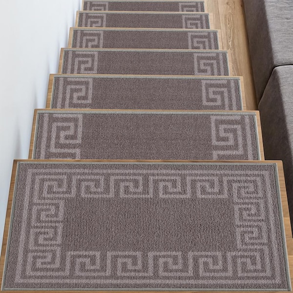 Greek Key Gray 8.5 in. x 26 in. Polyamide Stair Tread Cover