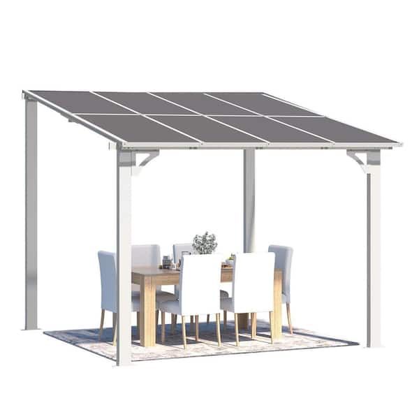 8 ft. x 8 ft. White Aluminum Frame Sloped Roof Patio Cover Outdoor Pergola with Retractable Polycarbonate Canopy